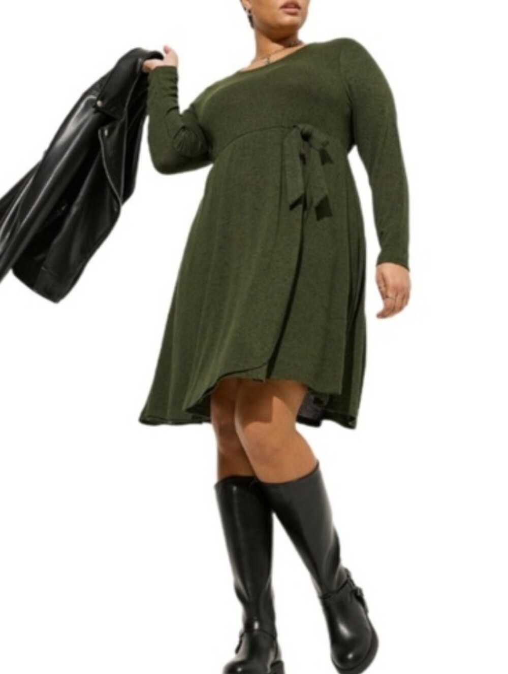 Torrid green stretch knee length faux wrap bow cute plus size dress size 2, 2x